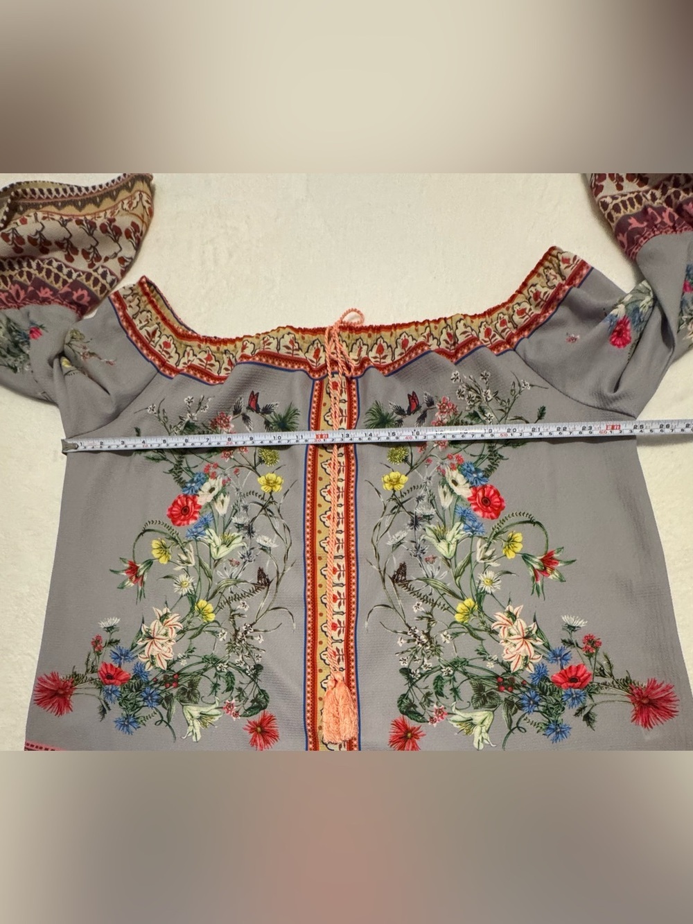Umgee Plus Floral Bell Sleeve On or Off Shoulder Top Blouse Grey Size 2XL - Picture 7 of 9